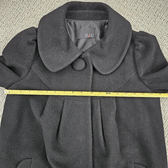 Women's Sz Small Wool Coat Jacket in Black w Oversized Collar and Puff Shoulders - Picture 6 of 11